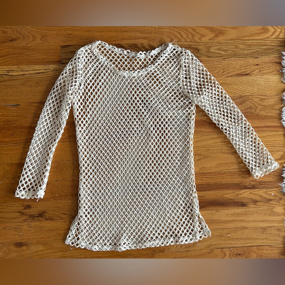 Vintage 90’s Fishnet Top Gothic Rave Industrial Mesh Long Sleeve One Size
